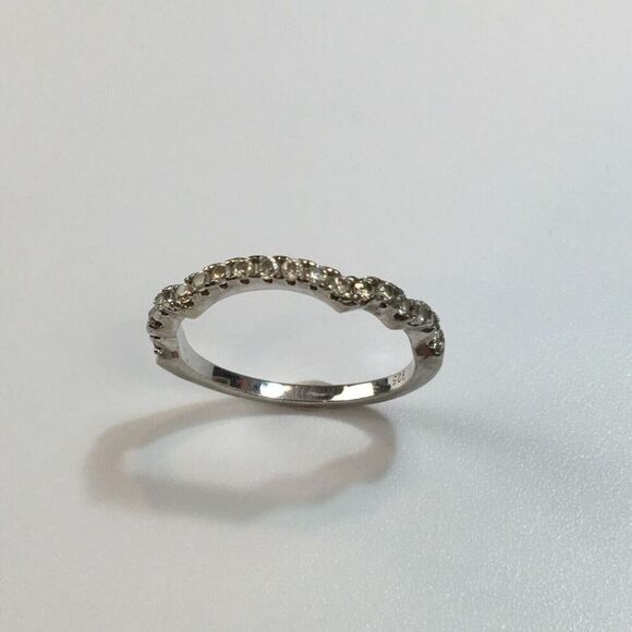 Sterling Silver Ring Size 6.5 Cubic Zirconia Wave Band Layering Stacking - Picture 2 of 14